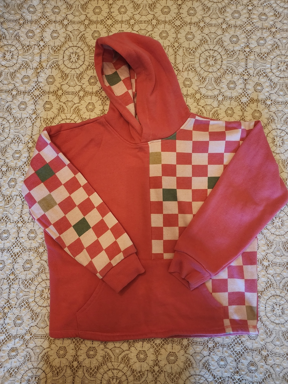 BKE Girls Pink Checkered Hooded Pullover